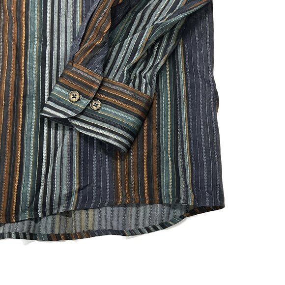 HAUPT Button Up Shirt Mens 16.5 L Germany Striped Long Sleeve Cotton Blue Brown - Picture 3 of 6